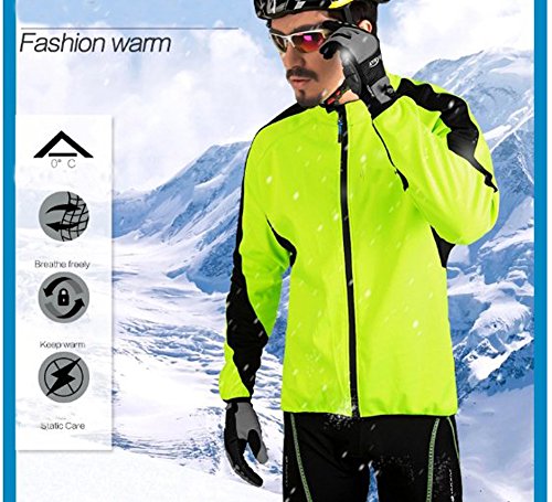 sponeed Men's Windproof Jackets Cycling Fleece Coat Shirts Winter Thermal Snowing Running Tops Bike Overcoats - color: Green Jakcet, size: Medium