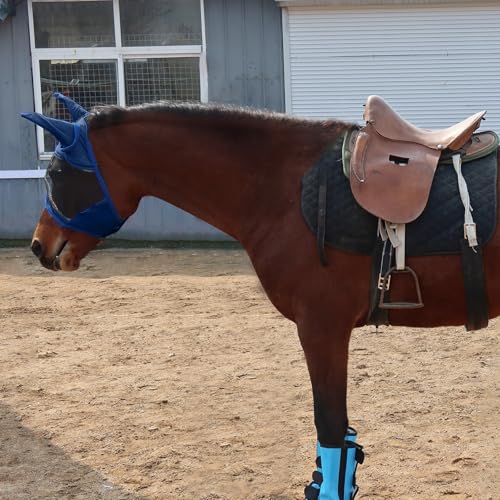 Fly Mask for Horse with Ears Adjustable UV Protection, Full Face Fly Masks for Horses for Daily Breathable Comfort Fit Riding & Competition(Navy, Large)