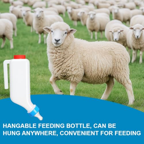 1000ml Lamb Feeding Bottle 2 Pack Hanging Goat Milk Feeder Bottles with Scale Livestock Nursing Bottle for Sheep Dogs Calf Fawns