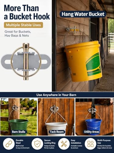 4 PCS Horse Water Bucket Hooks with Locking Pin, Feed Bucket Holder