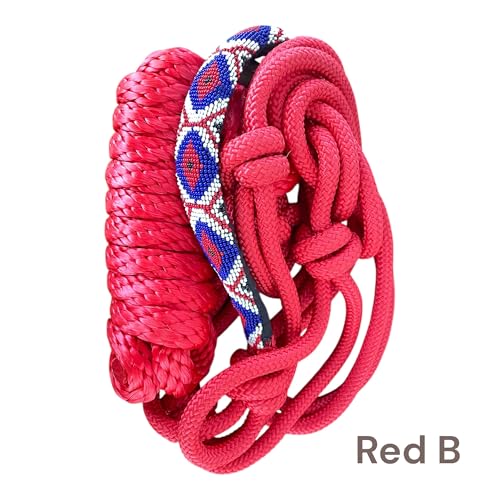 Nylon Horse Braided Rope Halter Beaded Noseband Lead Rope (Red B) - color: Red B