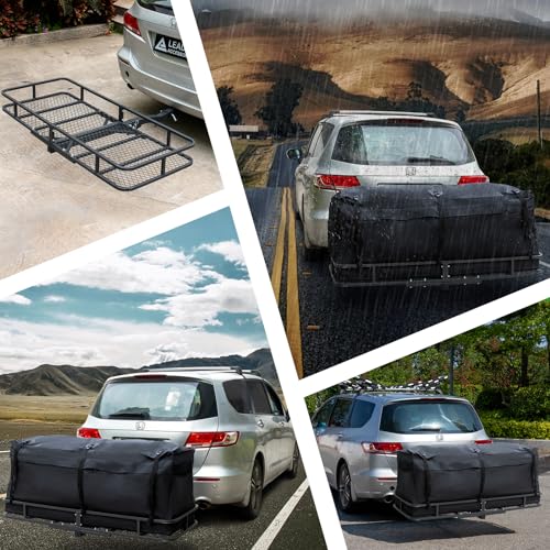 Leader Accessories Folding Hitch Cargo Carrier Rack with Bag 60"x24"x6" - size: 60"x24"x6" Hitch Cargo Basket with Cargo Bag