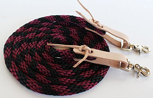 CHALLENGER Horse Roping Western Barrel Split Reins Nylon Braided 8 Ft. Black Orange Tack 607136 - color: Burgundy/Black