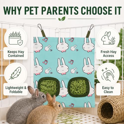 Rabbit Hay Feeder, Guinea Pig Hay Holder & Bunny Hay Feeder – Durable Hanging Hay Bag for Rabbits Chinchillas Guinea Pigs Bunnies – Chew-Resistant Hay Holder for Small Animals (Rabbit) - color: Rabbit