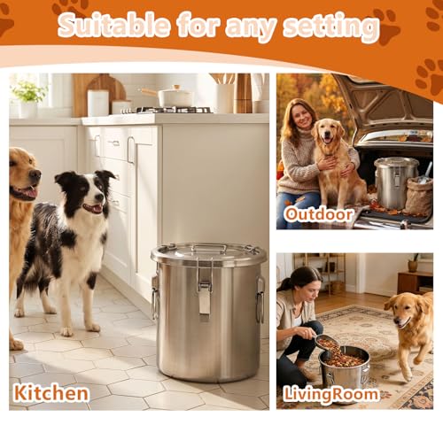 Stainless Steel Dog Food Storage Container with Lid & Scoop, Large Metal Dog Food Storage Container for Dry Pet Food, Airtight Pet Food Storage Container, Dog Food Bin for Kibble, 50LB - size: 50LB
