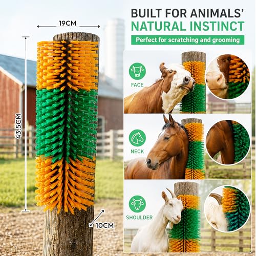 Livestock Scratching Brush, 4-Pack-Grooming Posts for Cows, Horses, Goats and Pigs with 8 Screws, Help Relieve Discomfort in Livestock and Prevent Damage to Fences - color: Yellow-4PCS