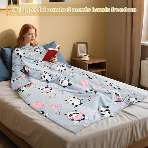 Catalonia Wearable Blanket with Sleeves for Women & Men, Fleece Wrap Throw - color: Panda Grey