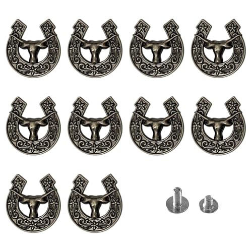 10 Sets(1.06”) - Bull Horseshoe Screw Back Buttons - Decorative Leather Buckles with Horseshoe, Perfect for DIY Craft and Fabrics