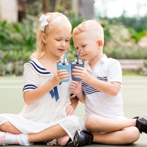 Stainless Steel Kids Cups with Lids, 5 Pack 12oz Spill Proof Cups - color: Green, Light Gray, Blue, Gray, Purple