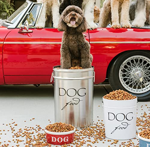 Harry Barker Classic Silver Dog Food Storage Canister – Medium, Airtight Stainless Steel Pet Food Container, Holds Up to 22 lbs Dry Dog Food, Kitchen Counter & Pantry Storage - Silver - color: Silver & Black