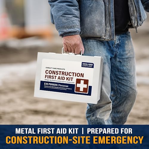 EVERLIT 185 Pcs Metal First Aid Kit for Contractors, Construction Site, OSHA Compliant, Workshop, Business, Commercial Truck Vehicle DOT, Wall Mount Box, All-Purpose