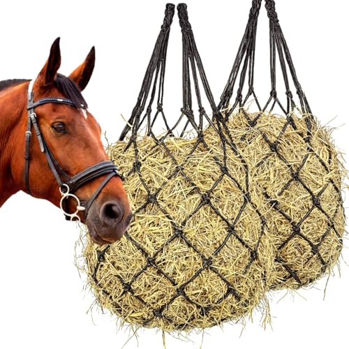 2 pcs 40" Hay Net for Horses, Made from Durable Nylon Rop, Regulate Intake of Hay hence Improve Digestion,for Horses Goat Sheep Hanging Slow Feed Hay Bag (Black 2)