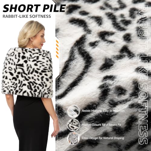 Women's Luxe Short Pile Faux Fur Coat with Shawl Collar - color: Icy Frost Leopard