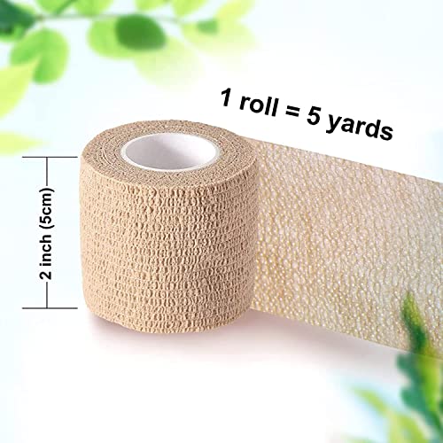Self Adhesive Bandage Wrap, 2 inches x 5 Yards, 12 Pack, Self Adhering Bandage Wrap, Self Adherent Cohesive Wrap Bandages for Sports, Bandage Wrap for Sports, First Aid Tape - size: 2 Inch (Pack of 2)