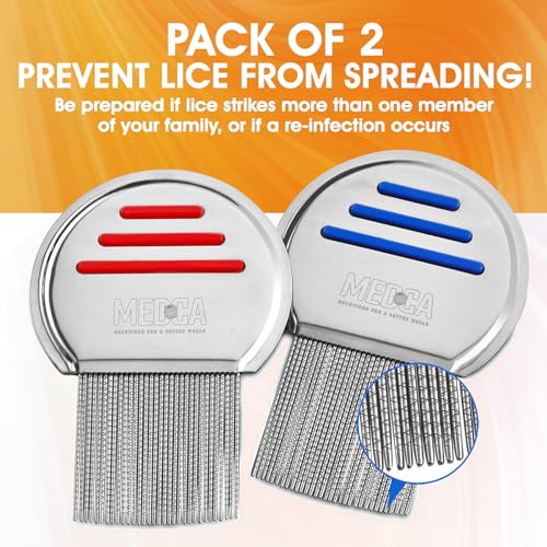 Lice Comb - (Pack of 2) Stainless Steel Comb and Effective Anti-Lice Treatment, Best Results for Children and Adults - size: 2 Unité (Lot de 1)