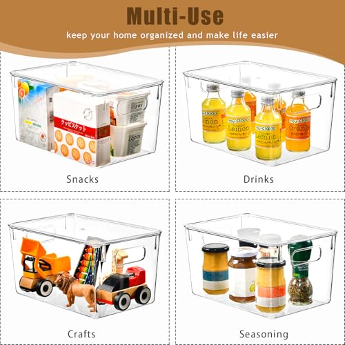 Freebat 12 Pack Clear Storage Bins with Lids, 7 Quart Pantry Organizer Bins | Large, Stackable Plastic Storage Containers, Pantry Organization for Office, Bedroom, Cabinet, Fridge,Kitchen Organization - size: 12 Pack Large