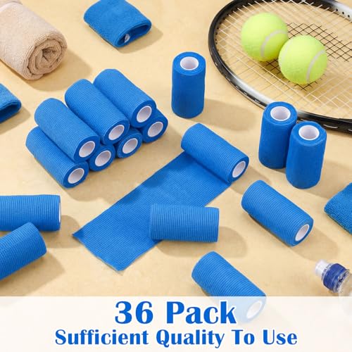 Treela 36 Pcs Self Adherent Bandage 4" X 5 Yard Wrap Breathable - color: Blue, size: 4" X 5 Yard