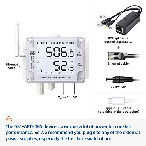 GS1-AETH1RS Ethernet & WiFi Temp/Humidity/Illumination Sensor, Data Logger, External Probe, Scheduled Reports, Multiple Alert, Support Local Deployment (2.4GHz WiFi & Ethernet, No Hub Required) - style: GS1-AETH WiFi & Ethernet cable