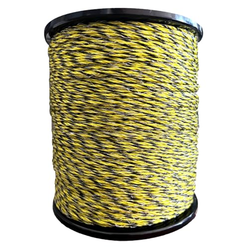 Upgraded Electric Fence Polywire 5050 Feet 1540 Meters, 6 Stainless Steel Strands for Reliable Conductivity and Rust Resistance, Easy to Install,Portable Electric Fencing,Yellow and Black Color