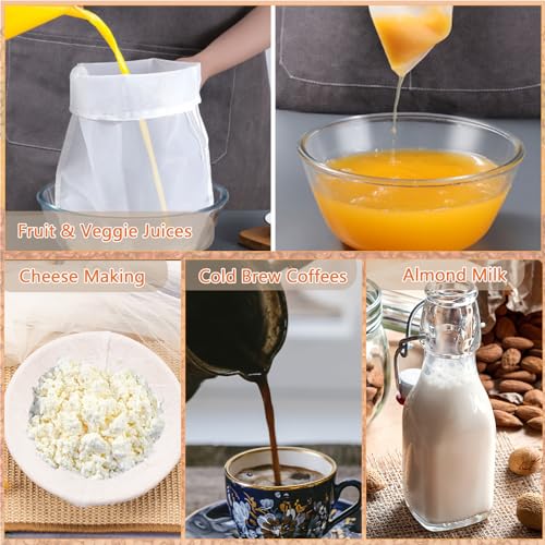 6 Pack Nut Milk Bag, 8"x12" Reusable Food Nylon Strainer Nut Bags for Straining Almond Milk Greek Yogurt, Cheese Cloth Bag for Cooking, Cold Brew Coffee Tea Juice Fine Mesh Bag