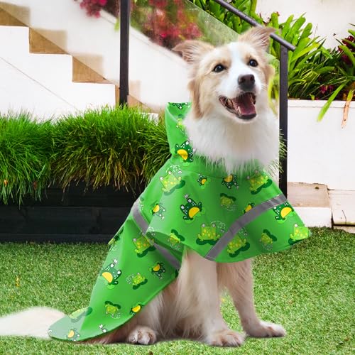 NACOCO Large Dog Raincoat Adjustable - Pet Frog Water Proof Clothes Lightweight Rain Jacket Poncho Hoodies with Strip Reflective Green (M, Green Frog) - color: Green Frog, size: Medium (Pack of 1)