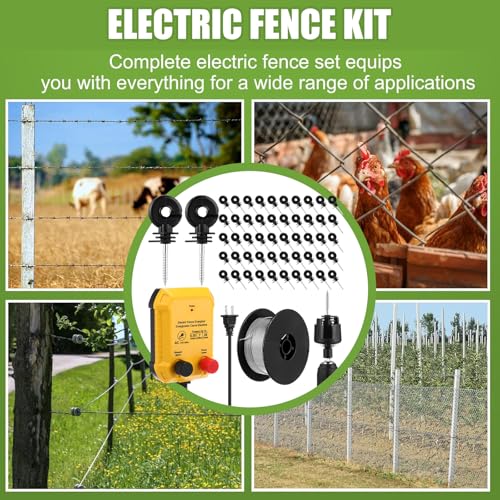 MorningRo Electric Fence Charger Kit 0.35 J 7 Mile 50 Insulators 250ft Wire - style: 0.35 Joule