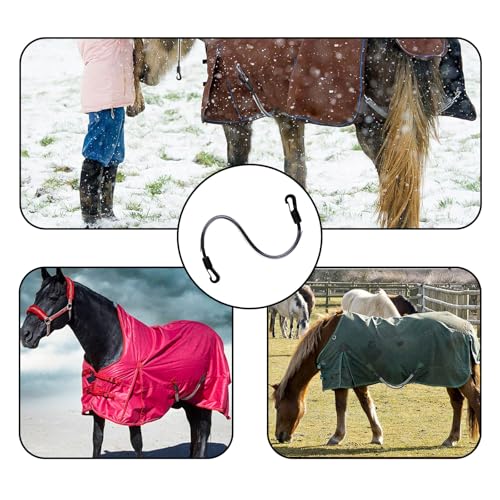 4PCS Elastic Horse Blanket Straps Adjustable Length 21-28 inch | Elastic Tail Strap with Double-Ended Clips, Elastic Legs Strap for Horse Blankets, Strong & Flexible Materials, PVC Tube