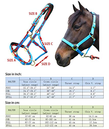 T TEKE Adjustable Horse Halters by Heavy Duty Soft Nylon, Padded with Anti-rubbing Waffle Neoprene on Both Crown & Nose - color: Blue, size: X Full (XL)