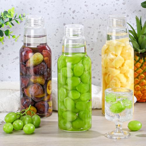 CWHHRN 34 Oz Glass Juice Bottles with Lids, 4 Pack Glass Bottles | BPA Free Leakproof Borosilicate Glass, Beverage Storage & Shaker Bottles