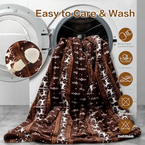 Tefici Electric Heated Blanket, Super Cozy 2-Layer Flannel Heated Throw - color: Light Moose Pattern, size: Throw(50"x60")