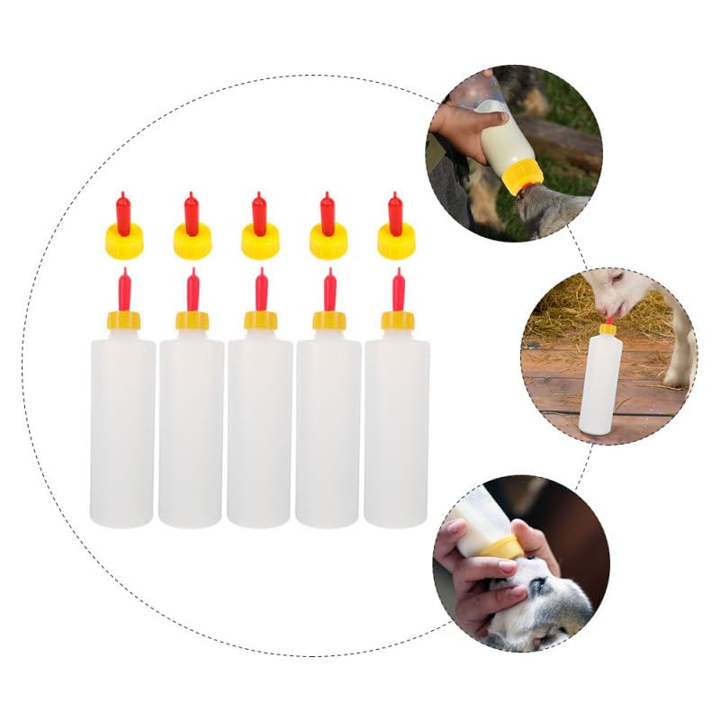 SHINEOFI 5pcs Baby Goat Bottle Lamb Feeding Bottles 400ml Goat Milk Drink Supplies with 10 Pacifiers Newborn Animal Nursing Tools for Livestock Feeding
