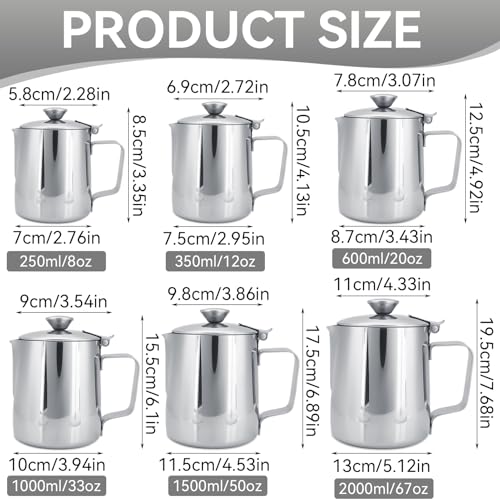 Milk Frothing Pitcher Jug, 33.82oz Milk Frother Cup with Lid, Stainless Steel Coffee Creamer Container Dispenser Cup Mug Milk Steaming Pitcher for Latte Coffee Art (1000ML) - size: 1000ML