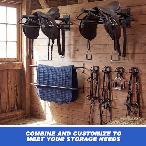 Paterr 8 Pack Horse Tack Storage Rack, Include 2 Saddle Holders, 4 Wall Mounted Bridle Hooks and 2 Blanket Bars, Detachable Heavy Duty Stable Metal Tack Organizer for Barn Stable Rack Room