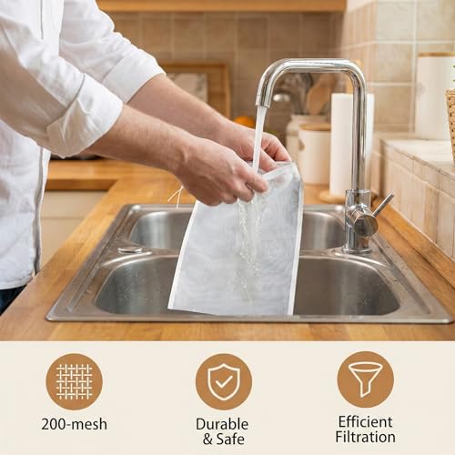 10 Pcs Nut Milk Bag Reusable (9.8"x14"), 200 Mesh Fine Nylon Cheese Cloth Bags with Drawstring, Strainer for Cold Brew Coffee Greek Yogurt Juice & Tea