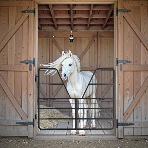 42" x 52" Steel Stall Guard, 2-Way Barn Door Gate for Horses & Livestock, Ventilated Fence Panel for Stable, Farm and Barn Use