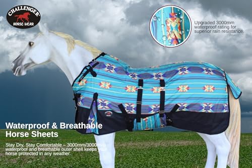 Challenger 1200D Turnout Waterproof Rain Horse Sheet Light Winter Blanket 378B - color: Turquoise Aztec, size: 76 inches