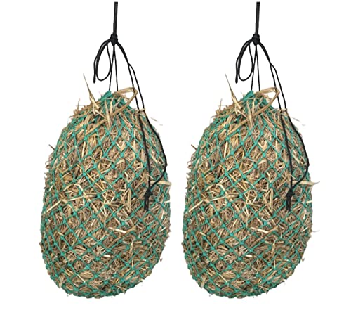 Majestic Ally 2 Pcs 1.25”x1.25” Holes Ultra Slow Feed 40” Very Sturdy Hay Net with Bottom Ring for Goat, Sheep and Livestock Simulatr grazing, Reduces Waste (Turquoise) - color: Turquoise