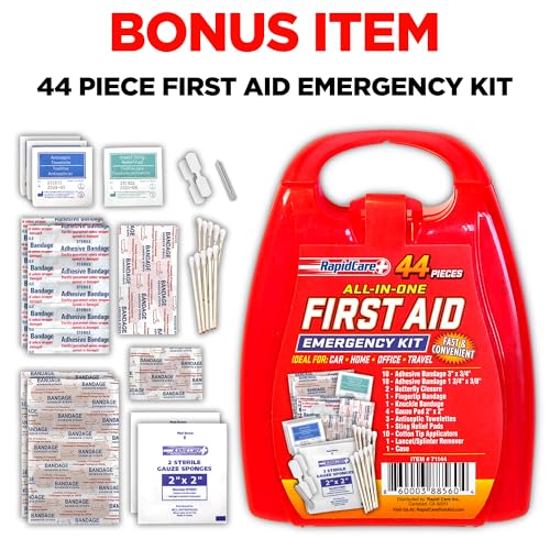 Rapid Care Premium Trauma First Aid Kit for Outdoors, Workplace, and Home - Exceed OSHA Guidelines and ANSI 2009 Standards - 240 Pieces - Includes Bonus Travel Kit