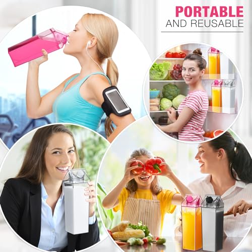 Remerry 3 Pcs Milk Carton Container, Square Acrylic Plastic Clear - color: Pink Black Clear, size: 34 oz