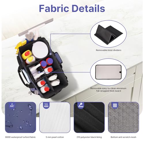 JKAOO Large Wearable Cleaning Caddy Bag with Handles, Denim Blue | Adjustable Shoulder & Waist Straps, Removable, Waterproof Tote for Cleaning Supplies, Home, Car, Office - color: Denim Blue