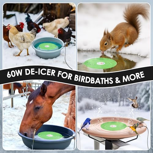 60W Bird Bath Heater, Submersible De-Icer for Outdoor Winter Use, 2 Pack