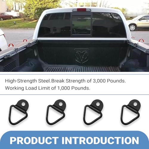 4 PCS V Ring Tie Down Anchors, Heavy Duty Metal Truck Bed Tie Down Anchors Rings, 1000 Lbs Bed Tie Down Anchor Pickups Rail Accessories, Universal for Pickup Truck Trucks Trailers (Black)