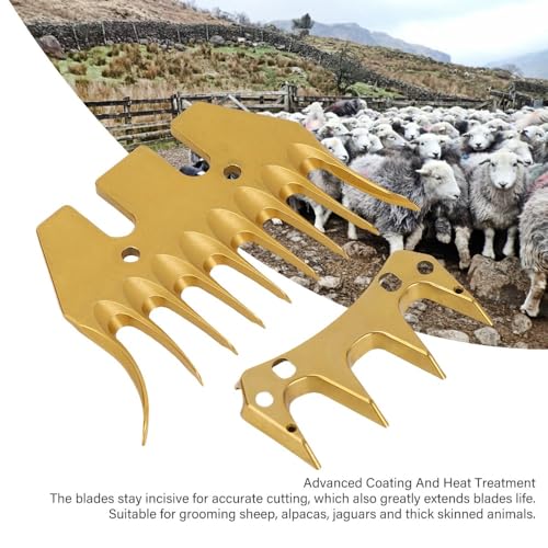 2 Pcs 3.23x2.56in Gold Sheep Shears Replacement Blades, 9 Curved Tooth Clipper Blades for Sheep Goats Dense Wool Shearing