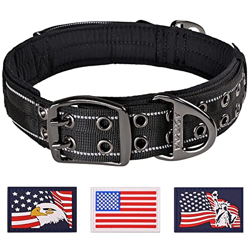 ADITYNA Heavy Duty Black Dog Collar for Medium Dogs with Traffic Handle - color: Black, size: Medium: Fit 15-19" Neck
