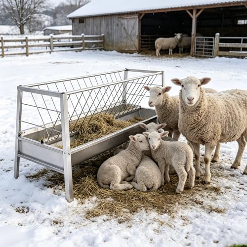 Heavy Duty Stainless Steel Feeder Hay for Goat, Sheep and Livestock Animals - 87 Gallon Large Capacity, Exact Dimensions 59 x 33.4 x 19.6in, Ideal for Efficient Feeding of Horses and Other Farm