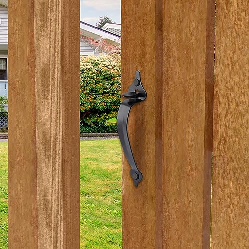 WellMade Thumb Gate Latch Heavy Duty,Self Locking Door Latches and 9" Handle Kit,Steel Gate Lock Hardware for Wooden/Vinyl Fence Swing Outdoor Gate,Black with Screw
