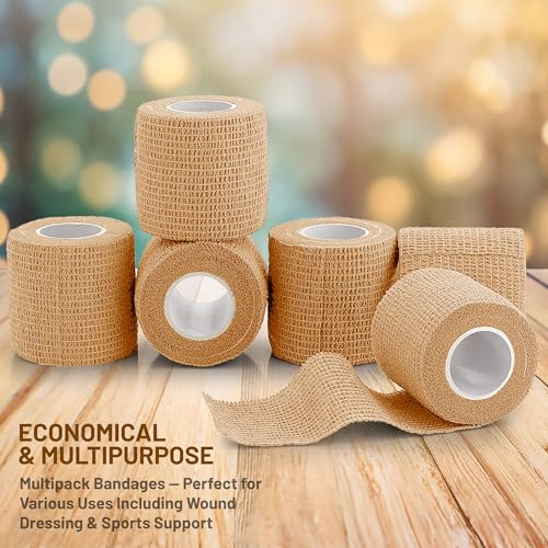 MEDca Self Adherent Cohesive Wrap Bandages 2 Inches X 5 Yards 6 Count (Skin Color)