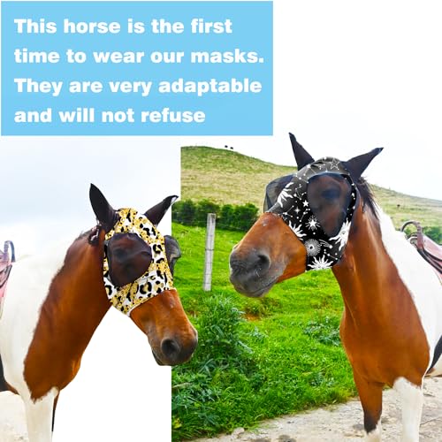 Super Comfort Fly Marsks for Horses of 4pcs Set-Horse FlyMask with Ears- Elasticity Fly Mask with UV Protection(Size:L - size: 4 pcs
