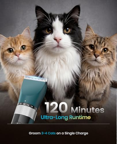 oneisall Cat Clippers for Matted Hair, 5-Speed Quiet Cat Grooming kit - color: Green