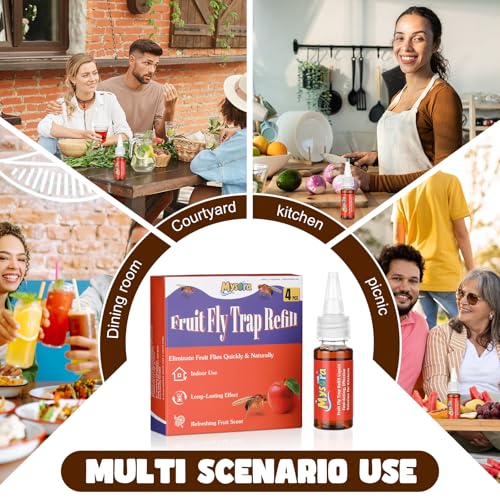 8 Pack Fruit Fly Trap Refill Liquid, 0.68 Ounces Per Bottle, Effective Fruit Fly Bait Refill, Suitable for Indoor Use, Kitchen Countertops, and Home Environments, Non-Toxic